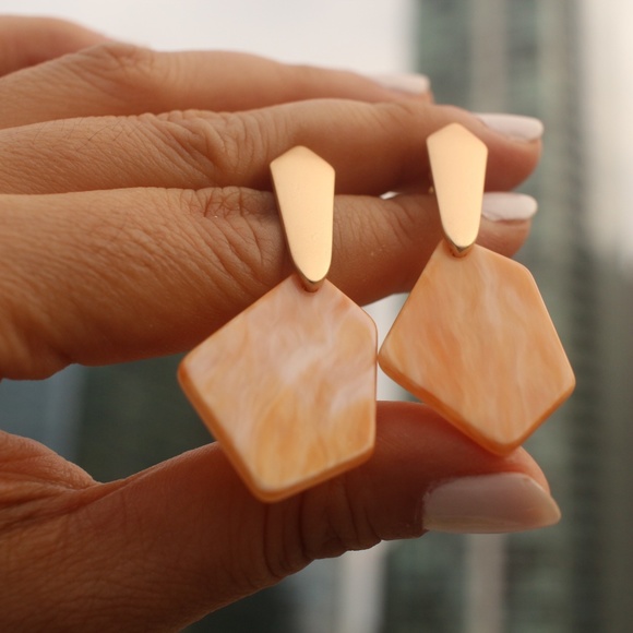New Geometric Earrings Peach Dangle Fashion Drop - Picture 3 of 7